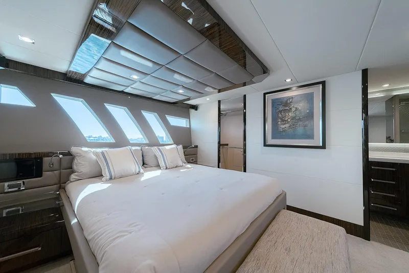 Slide: The Image of Luxurious bedroom interior of 2013 Lazzara LSX yacht with modern design and skylights. - 39