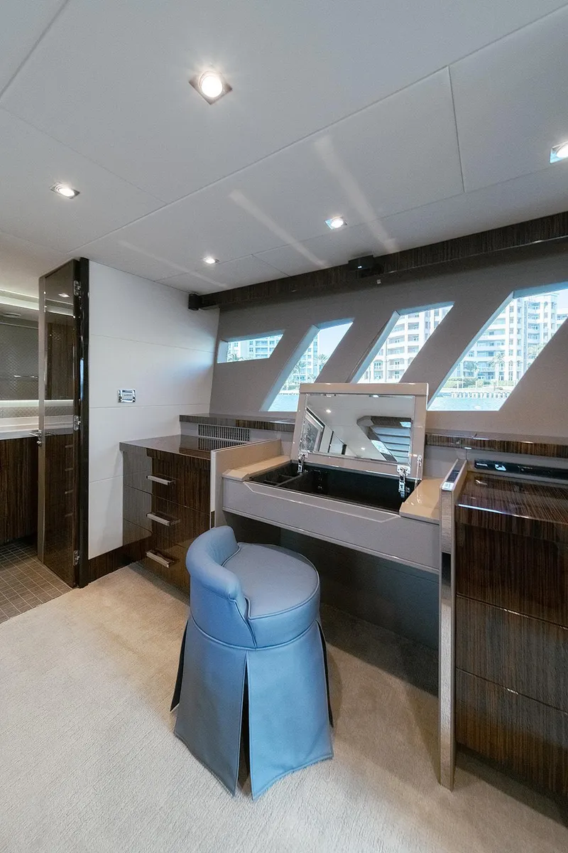 Slide: The Image of Luxurious interior of 2013 Lazzara LSX yacht with vanity and seating. - 40