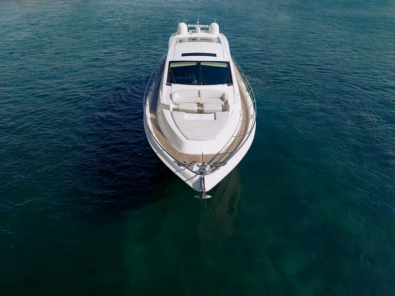 Slide: The Image of 2013 Lazzara LSX yacht on calm blue water, aerial view. - 9