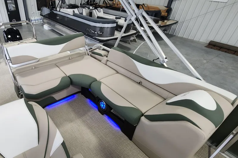 Slide: The Image of 2025 Avalon Platinum LSZ 2185 Cruise Rear Bench with stylish seating and ambient lighting. - 7