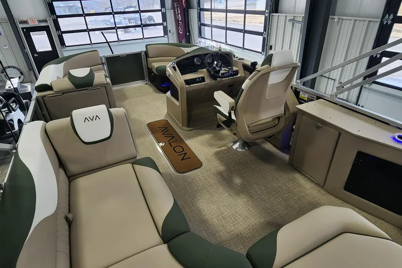 Slide: The Image of 2025 Avalon Platinum LSZ 2185 Cruise Rear Bench interior with luxurious seating and modern design. - 8