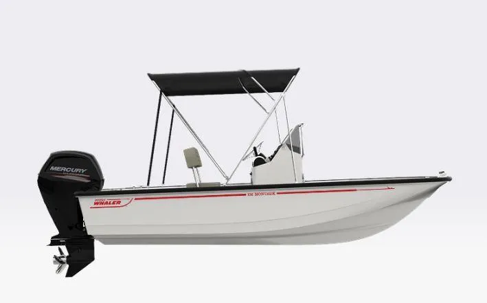 Slide: The Image of 2025 Boston Whaler 150 Montauk boat with Mercury outboard motor. - 9