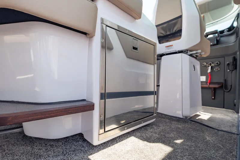 Slide: The Image of Interior of 2025 Axopar 45 XC Cross Cabin, featuring sleek seating and modern design. - 41