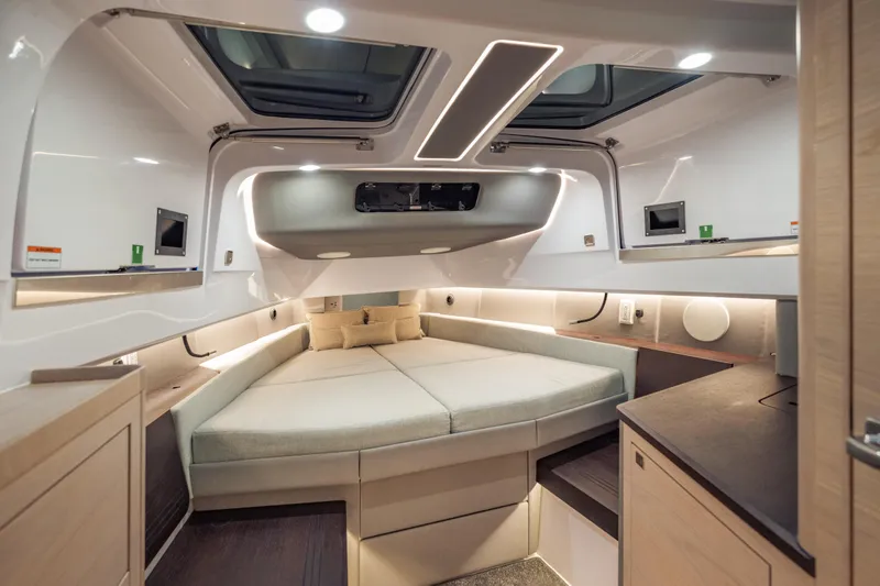 Slide: The Image of Luxurious interior cabin of 2025 Axopar 45 XC Cross Cabin with modern design and lighting. - 43