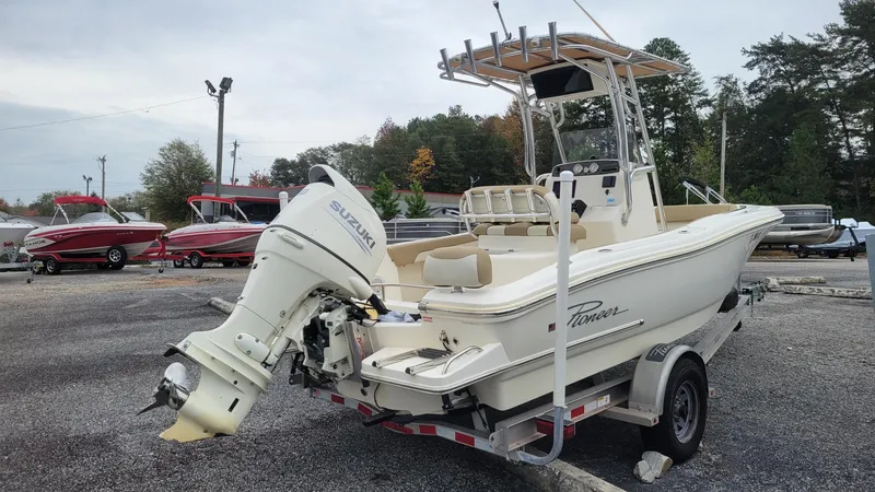 Slide: The Image of 2019 Pioneer 202 Sportfish boat with Suzuki outboard motor on trailer. - 4