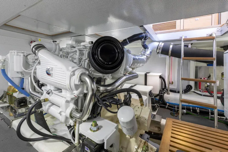 Slide: The Image of Engine room of 2021 North Pacific 49 Euro Pilothouse yacht, showcasing advanced machinery. - 38