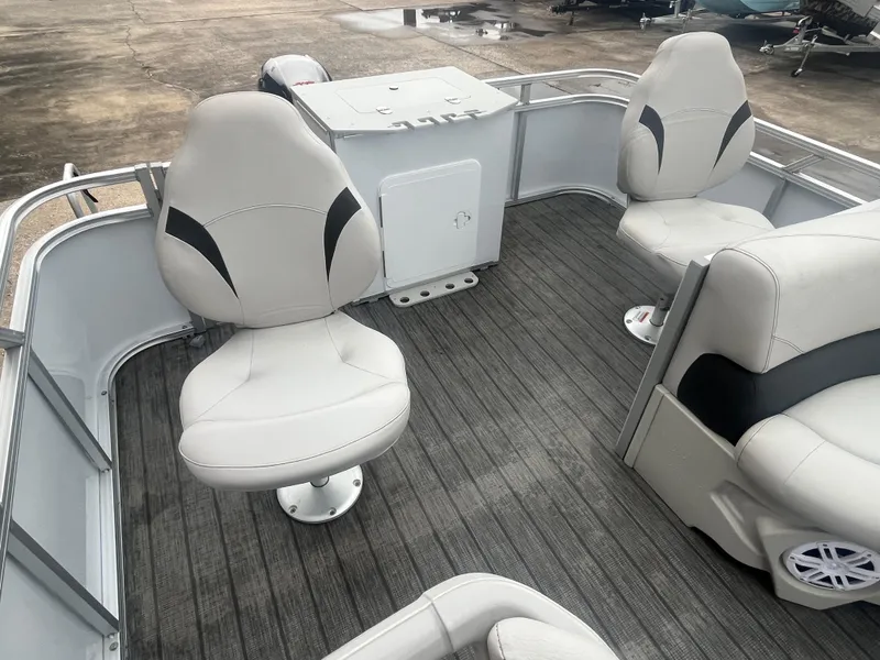 Slide: The Image of 2022 Avalon 2080 VENTURE FNC boat interior with modern seating and sleek design. - 16