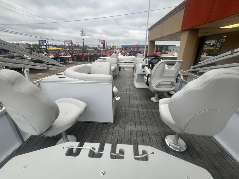 Slide: The Image of 2022 Avalon 2080 VENTURE FNC boat interior with gray seating and modern design. - 9