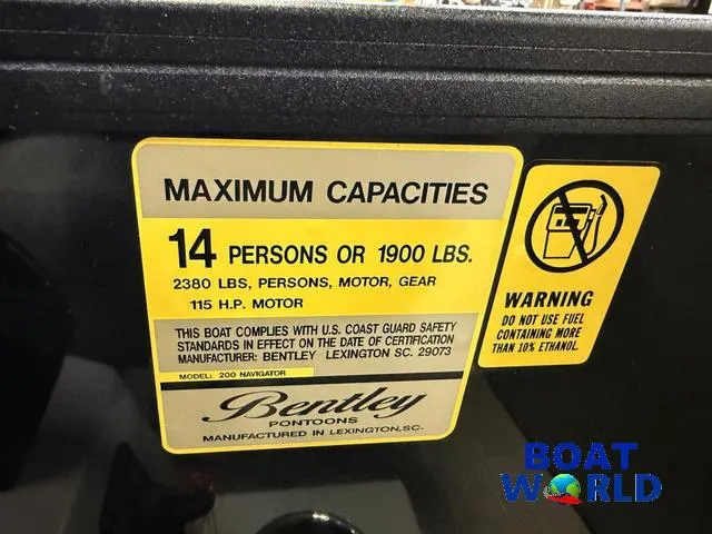 Slide: The Image of Capacity label for 2025 Bentley Pontoons Legacy 200 Navigator, 14 persons or 1900 lbs. - 17