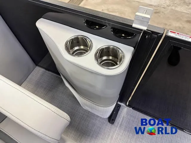 Slide: The Image of 2025 Bentley Pontoons Legacy 200 Navigator cup holders and seating detail. - 23