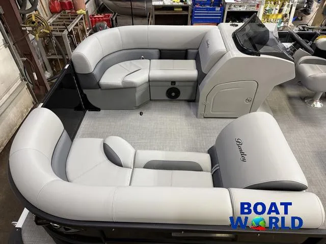 Slide: The Image of 2025 Bentley Pontoons Legacy 200 Navigator interior with quad lounge seating. - 3