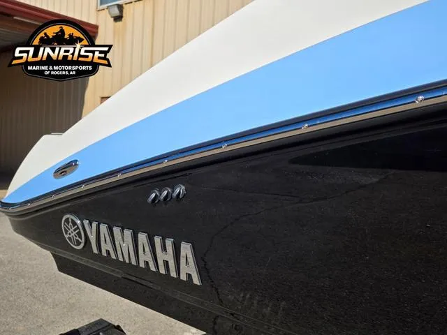 Slide: The Image of 2025 Yamaha Boats 195S side view with logo, displayed at Sunrise Marine & Motorsports. - 22
