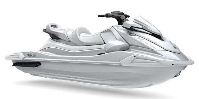 Slide: The Image of 2025 Yamaha WaveRunner VX Cruiser with audio, sleek white design, side view. - 3