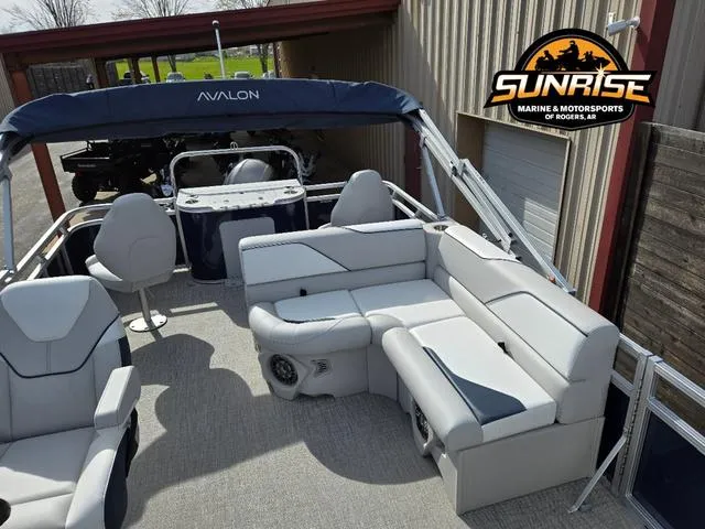 Slide: The Image of 2025 Avalon 21' Venture 85 Platinum Rear Fish pontoon boat with spacious seating. - 6