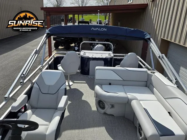 Slide: The Image of 2025 Avalon 21' Venture 85 Platinum Rear Fish boat with spacious seating and modern design. - 7