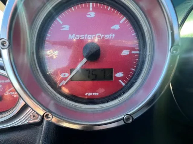 Slide: The Image of Close-up of 2006 MasterCraft X45 tachometer showing 757 RPM. - 19