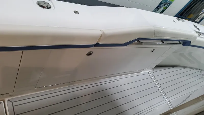 Slide: The Image of 2025 Formula 387 Center Console Fish boat interior, featuring sleek white design and modern fittings. - 43