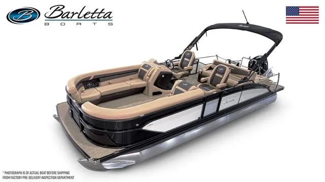 Slide: The Image of 2025 Barletta Cabrio C24UC pontoon boat with luxurious seating and sleek design. - 1