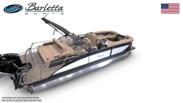 Slide: The Image of 2025 Barletta Cabrio C24UC pontoon boat with luxurious seating and sleek design. - 3
