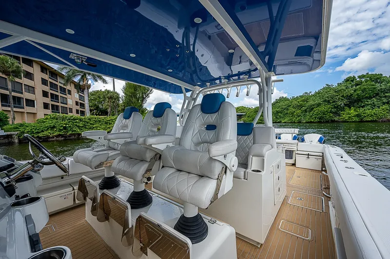 Slide: The Image of Luxurious 2016 HCB 53 Sueños boat interior with plush seating and sleek design. - 12