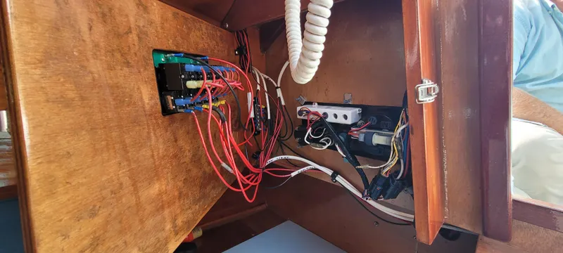 Slide: The Image of Electrical wiring inside a 2009 Golant Gaffer Cutter Rig boat. - 23