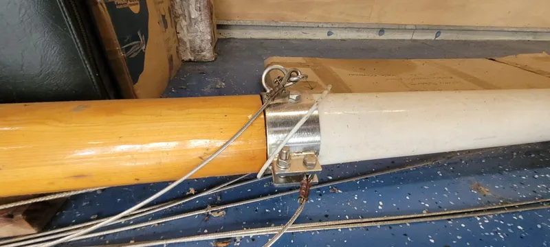 Slide: The Image of Wooden mast and rigging of a 2009 Golant Gaffer Cutter Rig sailboat. - 42