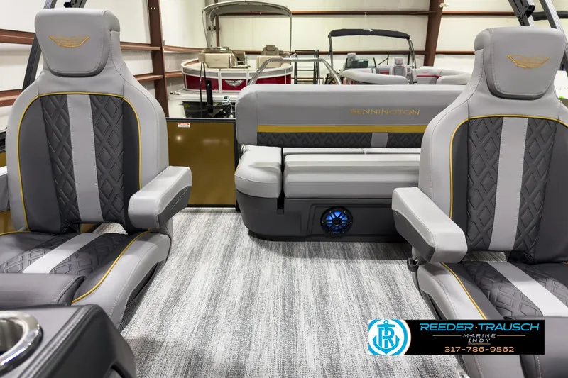 Slide: The Image of 2025 Bennington 22 MSB boat interior with luxury seating and modern design. - 14