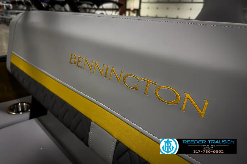 Slide: The Image of 2025 Bennington 22 MSB boat seat with yellow accent and logo embroidery. - 40