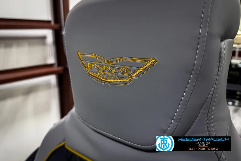 Slide: The Image of Close-up of 2025 Bennington 22 MSB seat with embroidered logo. - 41