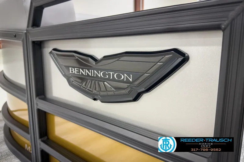 Slide: The Image of 2025 Bennington 22 MSB boat logo with Reeder-Trausch Marine contact details. - 46