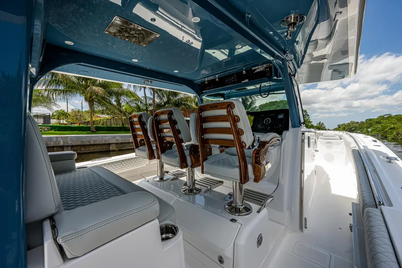 Slide: The Image of Luxurious 2023 HCB 53 Sueños yacht interior with plush seating and sleek design. - 15