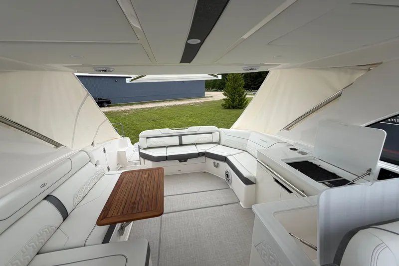 Slide: The Image of Luxurious 2025 Regal LS36 yacht interior with elegant seating and modern amenities. - 13