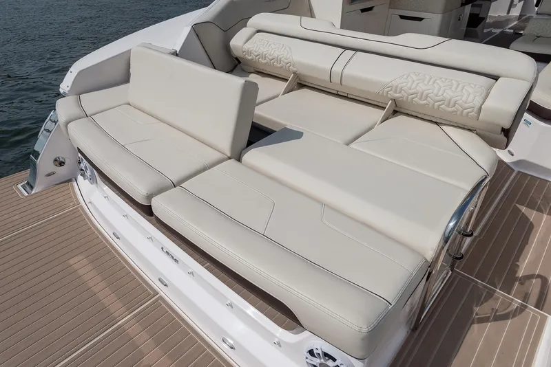 Slide: The Image of Luxurious interior of 2025 Regal LS36 yacht with plush seating and modern design. - 7