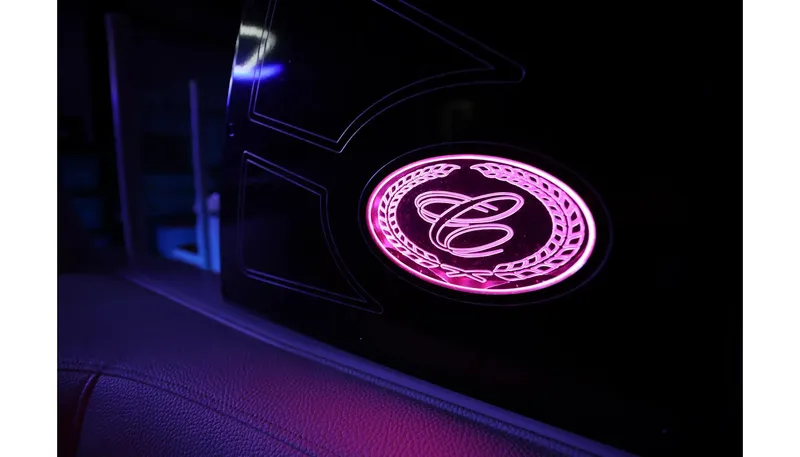 Slide: The Image of Illuminated Cobalt 220S logo in pink light, 2018 model. - 30