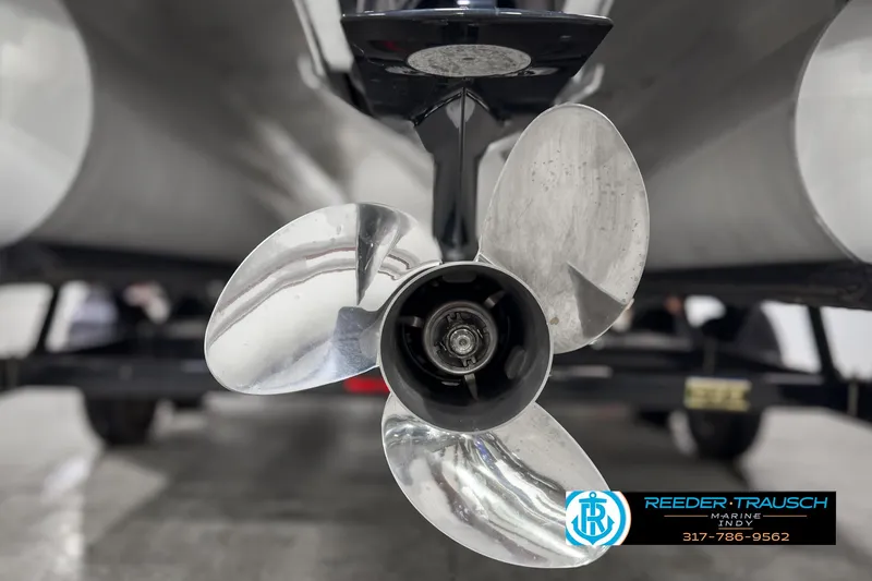 Slide: The Image of Close-up of a 2022 Bennington 23 LSR boat propeller. - 43