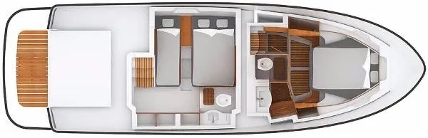 Slide: The Image of 2025 Sargo EXPLORER yacht interior layout with bedrooms and bathroom. - 16