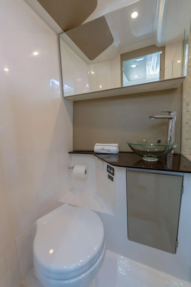 Slide: The Image of Luxurious bathroom in 2025 Hanover 347 Outboard boat with modern fixtures. - 21