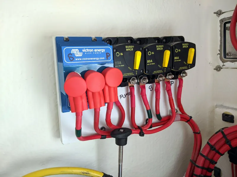 Slide: The Image of Electrical panel with Victron Energy components on a 2021 Sea Born LX26 boat. - 23