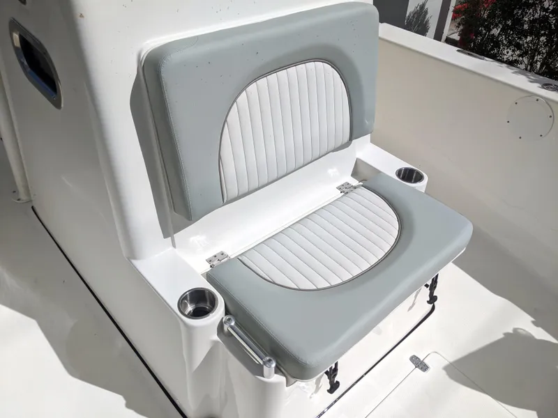 Slide: The Image of 2021 Sea Born LX26 boat seat with cup holders, white and gray upholstery. - 24