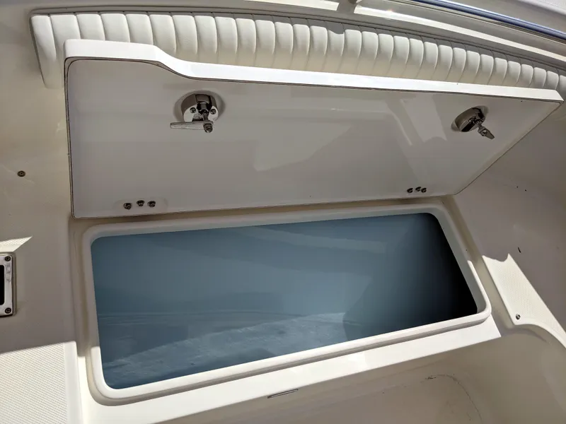 Slide: The Image of 2021 Sea Born LX26 boat storage compartment with open lid. - 28