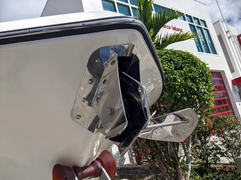 Slide: The Image of 2021 Sea Born LX26 boat anchor detail with stainless steel fittings. - 35