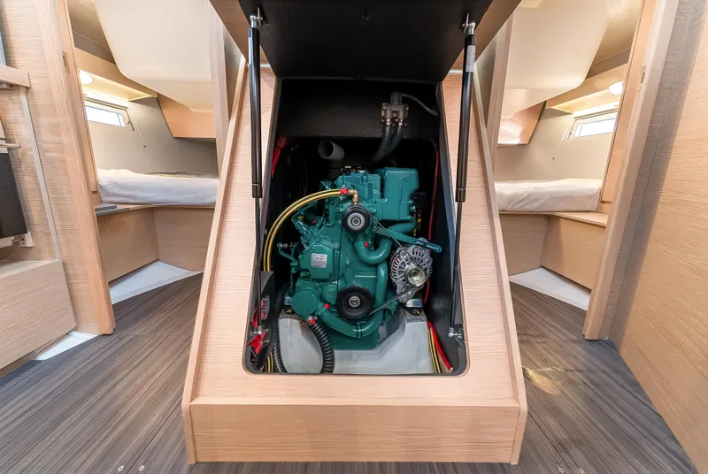 Slide: The Image of Engine compartment of 2023 Dufour 390 sailboat, showcasing modern design and efficient layout. - 23