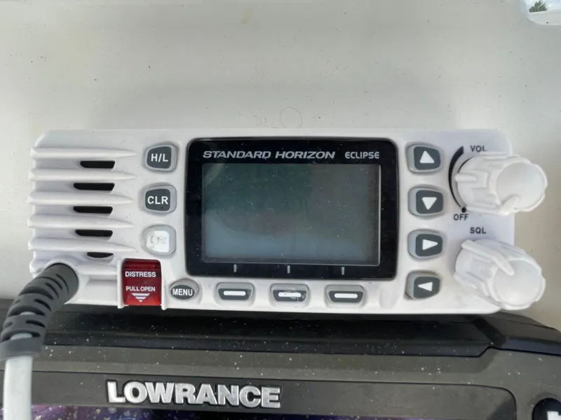 Slide: The Image of Standard Horizon Eclipse marine radio on 2008 Pursuit 230 Center Console boat. - 17