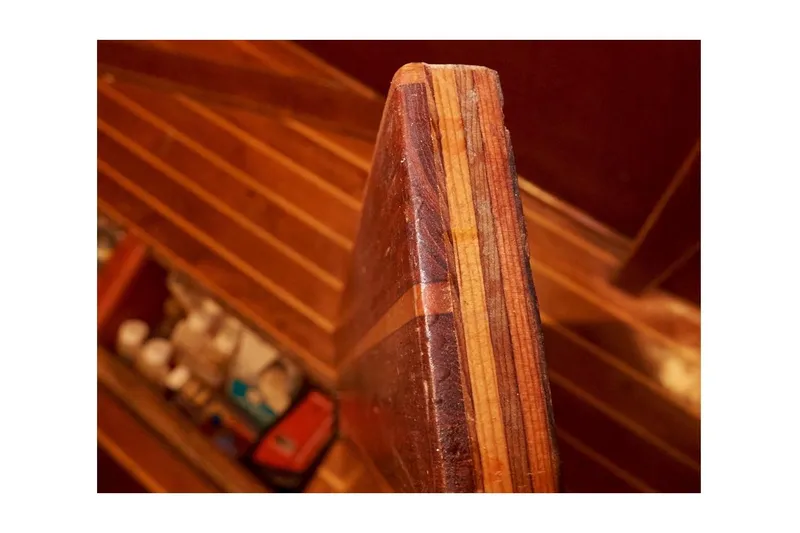 Slide: The Image of Close-up of wooden interior detail on 1983 Valiant 40 Selah boat. - 27