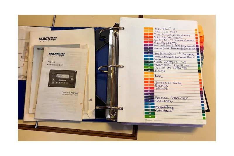 Slide: The Image of Binder with manuals and color-coded index tabs for Valiant 40 Selah, 1983 model. - 89