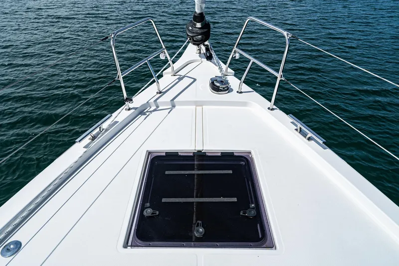 Slide: The Image of Bow of 2024 Bavaria C50 yacht on calm water. - 16