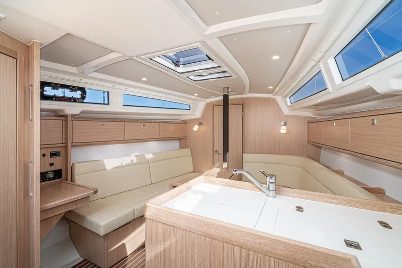 Slide: The Image of 2024 Bavaria Cruiser 34 interior with modern design and spacious seating area. - 27