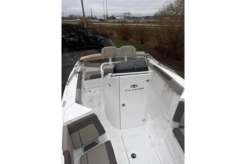 Slide: The Image of 2025 Tahoe 2150 CC boat with sleek design and spacious seating. - 116