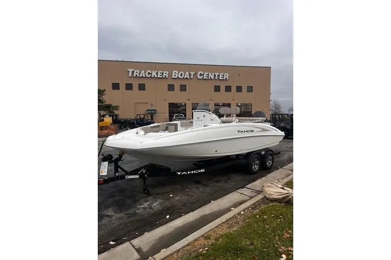 Slide: The Image of 2025 Tahoe 2150 CC boat on trailer at Tracker Boat Center. - 119