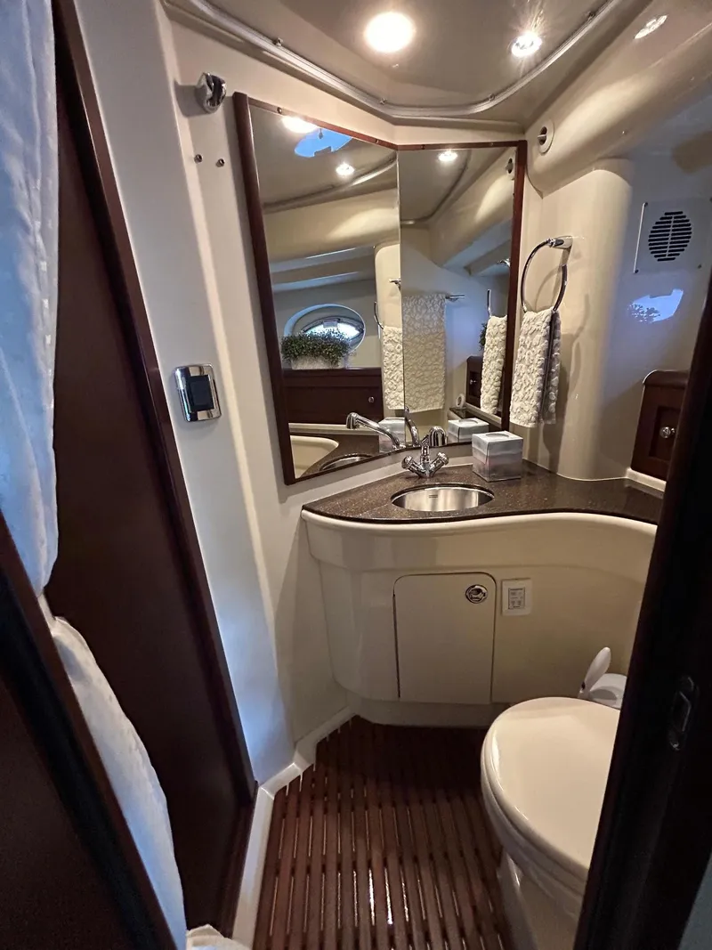 Slide: The Image of Luxurious bathroom in 2013 Meridian 441 yacht with modern fixtures and elegant design. - 20